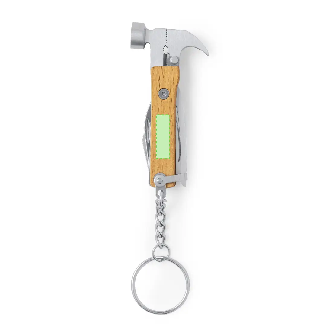 Stainless Steel / Wood Handy Multi-Tool Key Ring - 8086