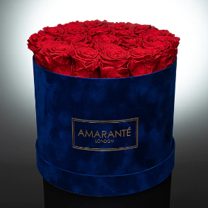 product image - Large Royal Blue Round Suede Rose Box 
